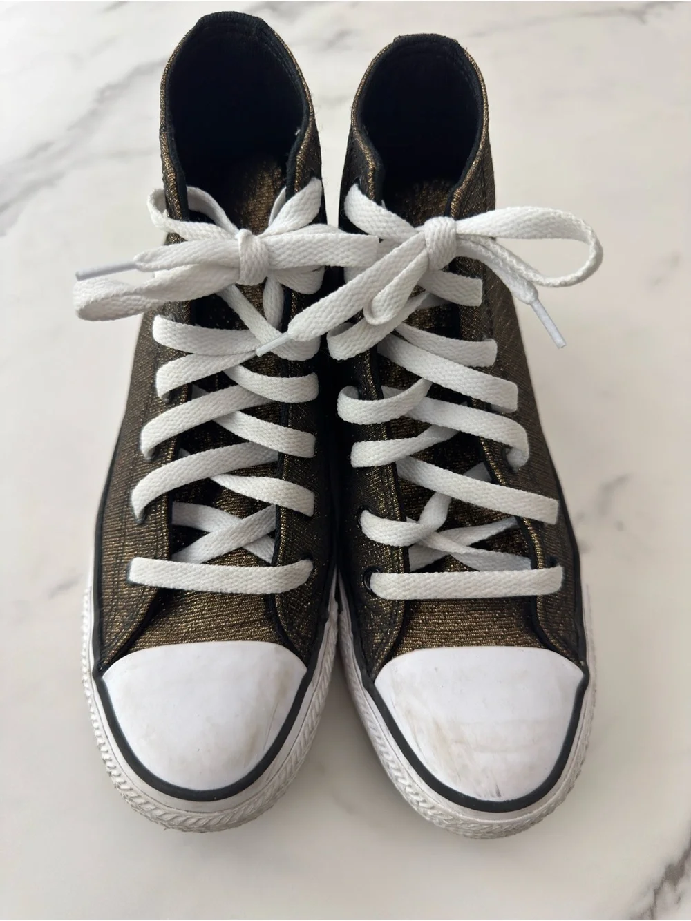 Kids High-Top Sneakers in Metallic Bronze with White Laces